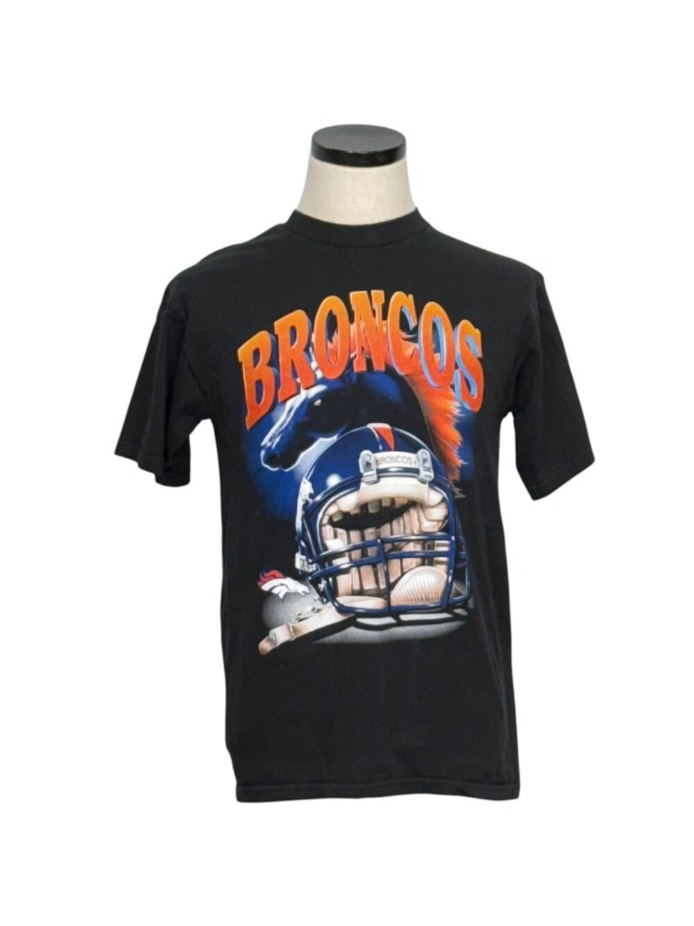 Vintage 90s Denver Broncos T-Shirt Black Single Stitch Graphic Tee Football L